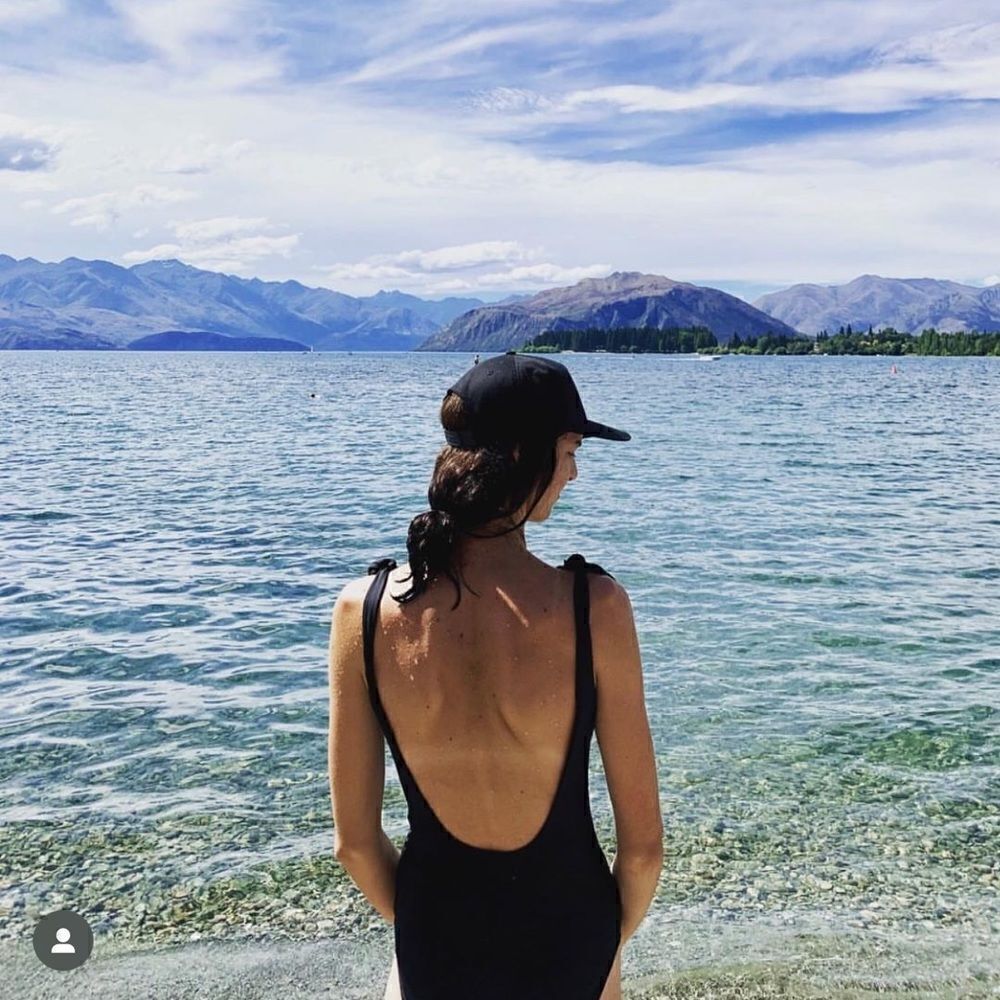 Beth Richards COCO Black One Piece Swimsuit Size Large Tie Shoulder U Back Swim